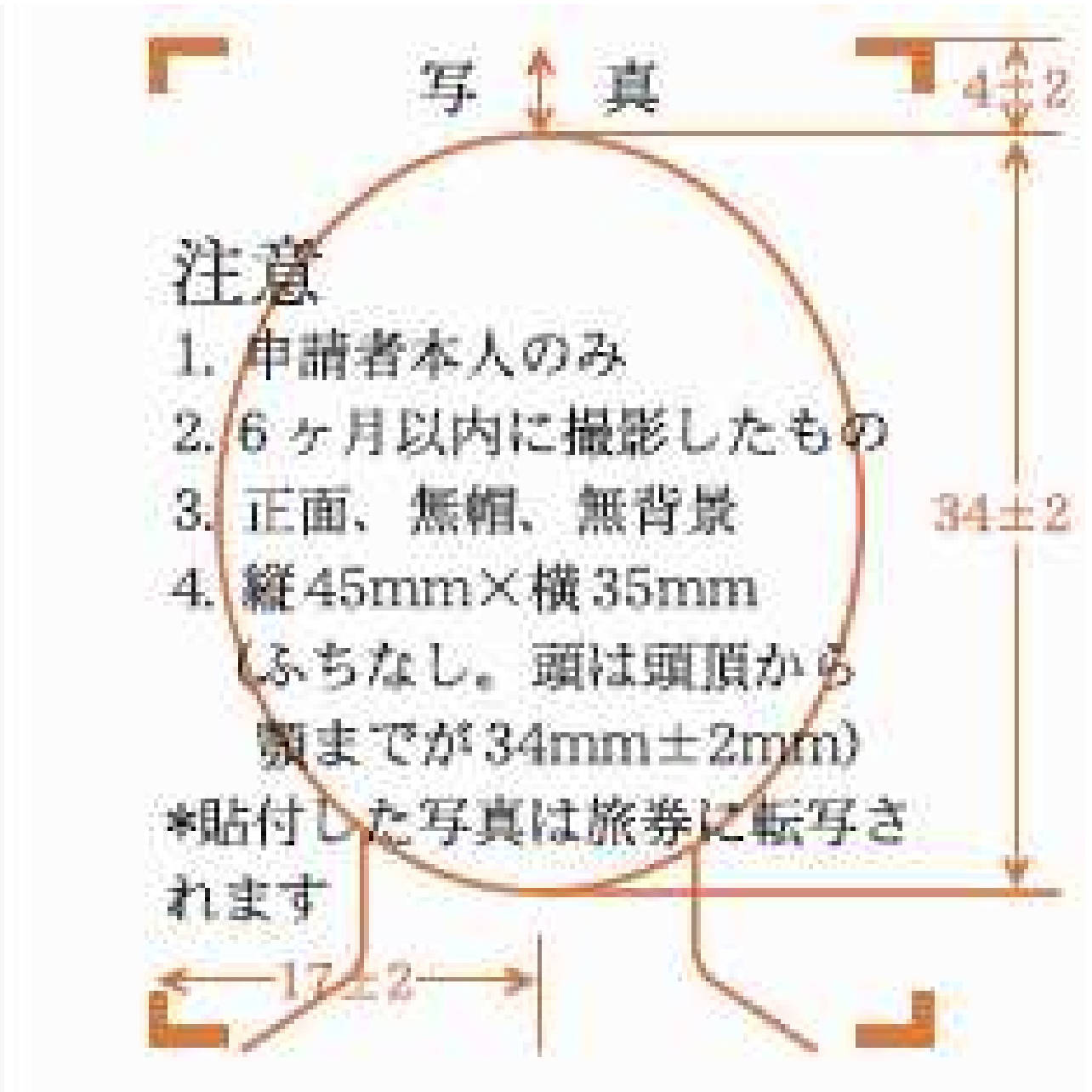 Japanese passport photo diagram with dimensions